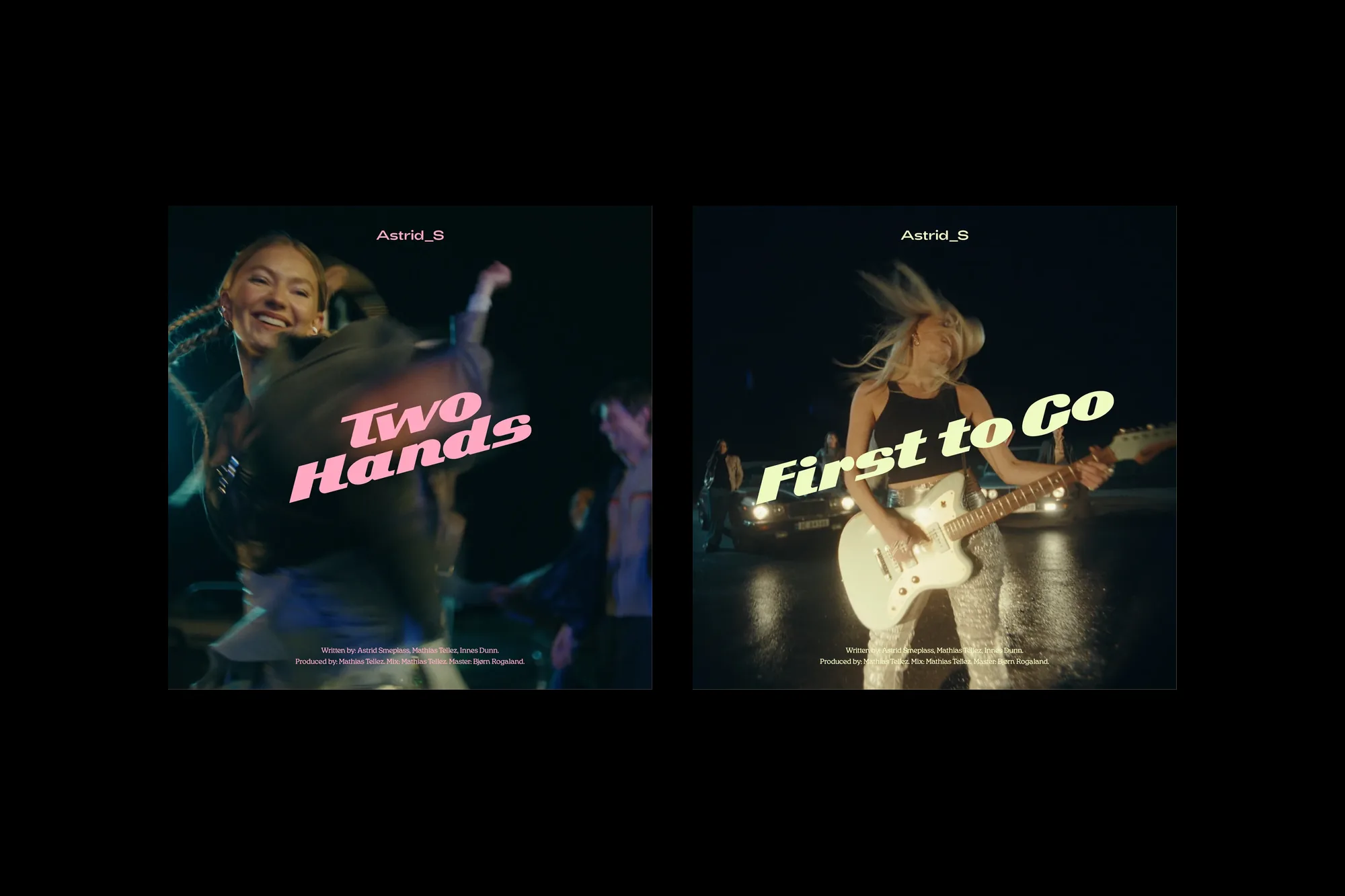 Coverne til Two Hands og First to Go, side om side på svart