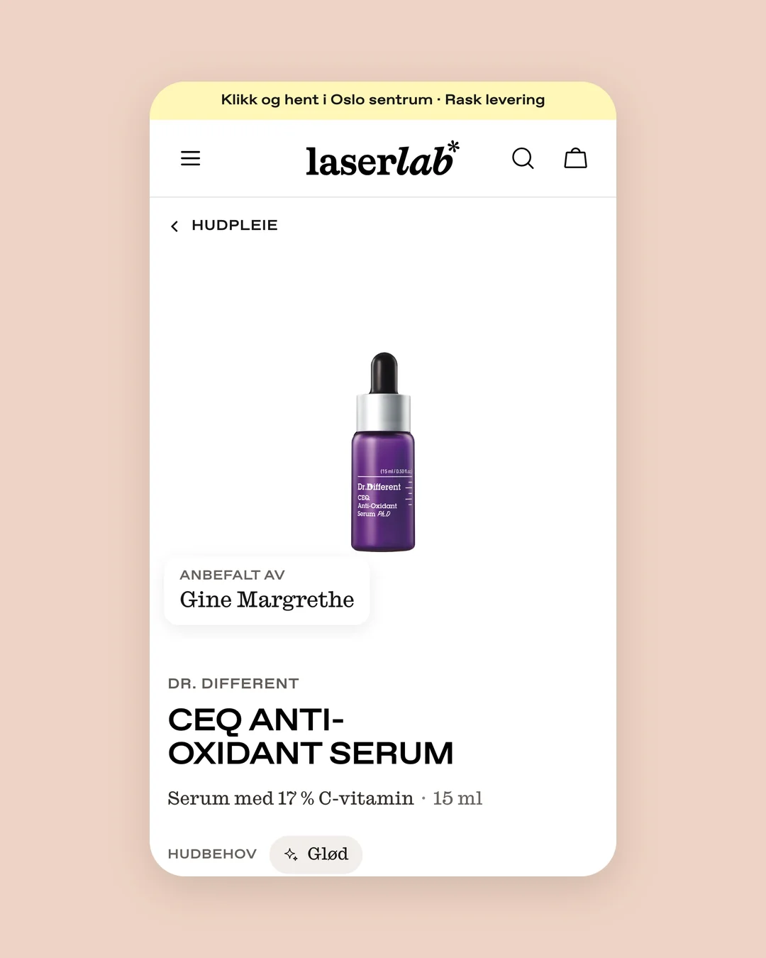 laserlab.no på mobil: produktsiden for Dr. Different CEQ Anti-Oxidant Serum